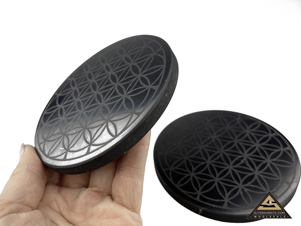Tile round diam. 10 cm Flower Of Life by eliteshungite.com