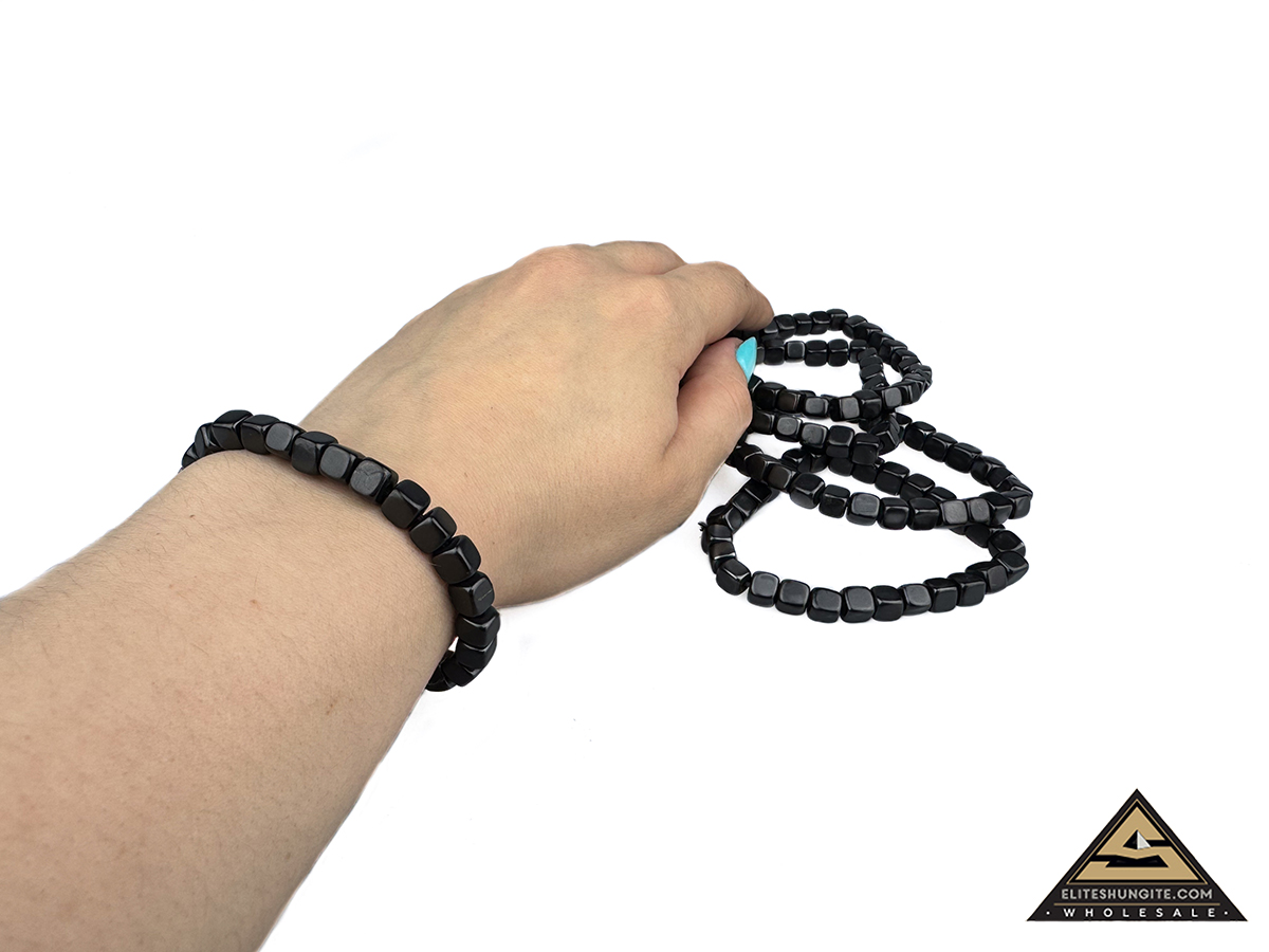 Bracelet cube bead 6 mm on rubber band by eliteshungite.com
