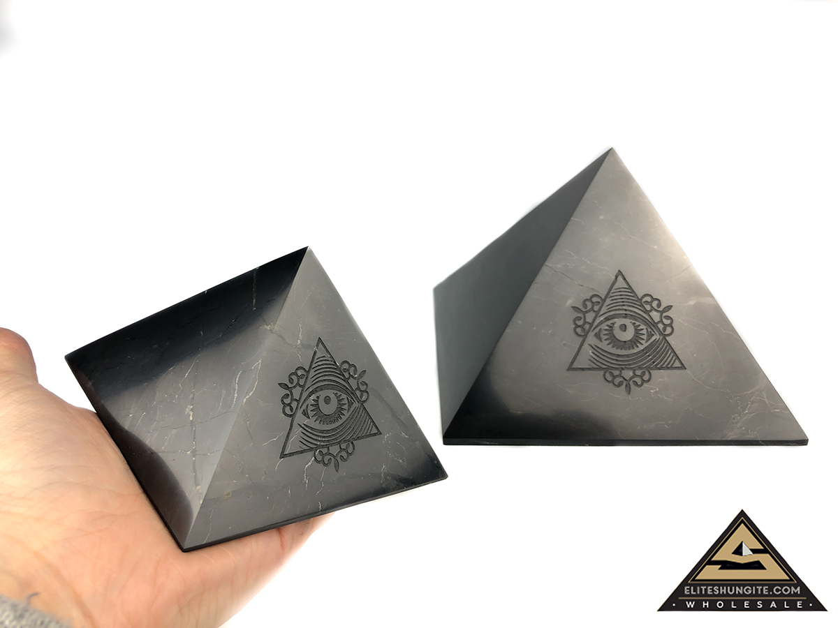 Pyramid 10 cm Carving Eye of Providence by eliteshungite.com