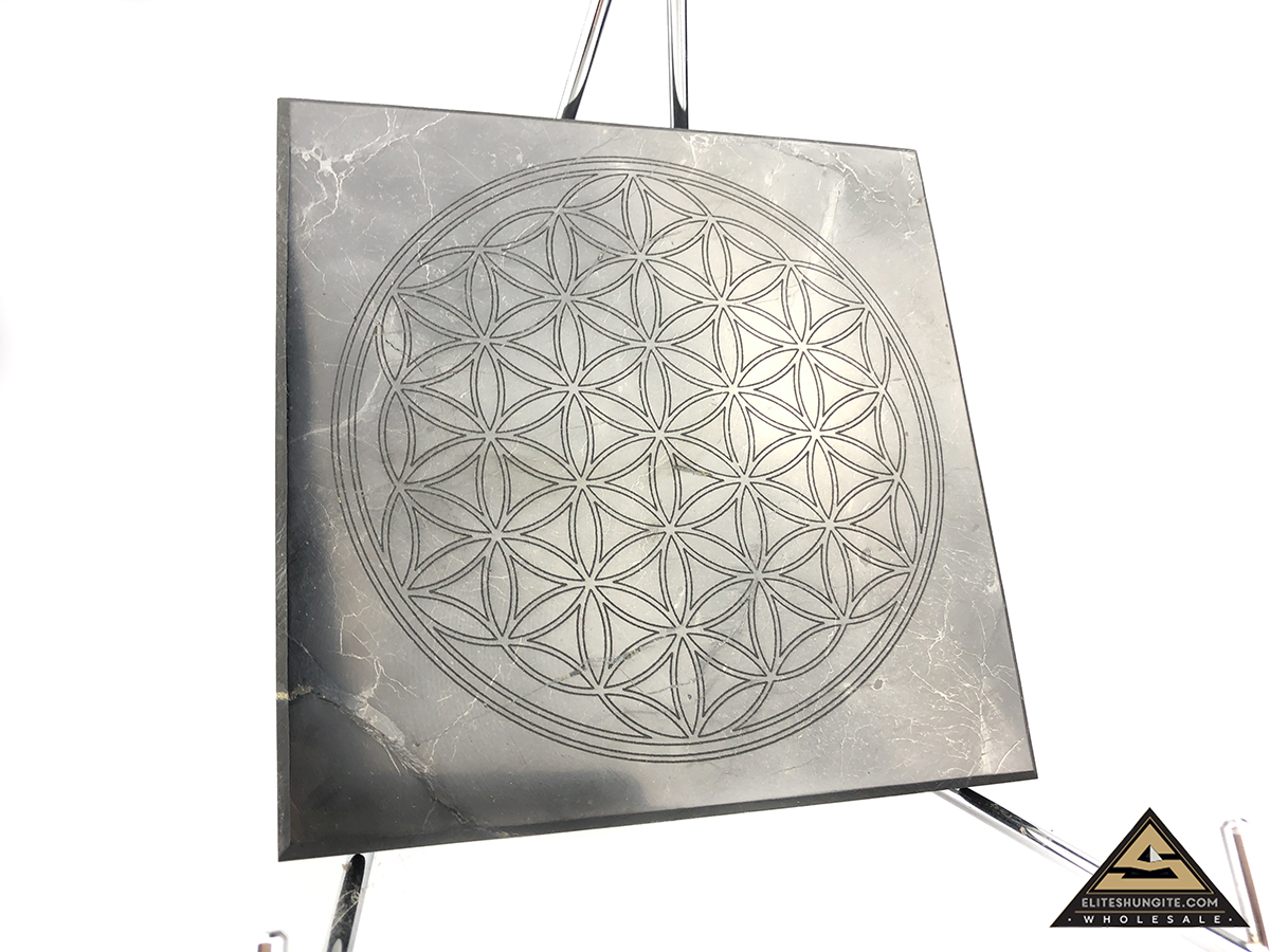 Tile 15 x 15 x 2 cm Flower Of Life by eliteshungite.com