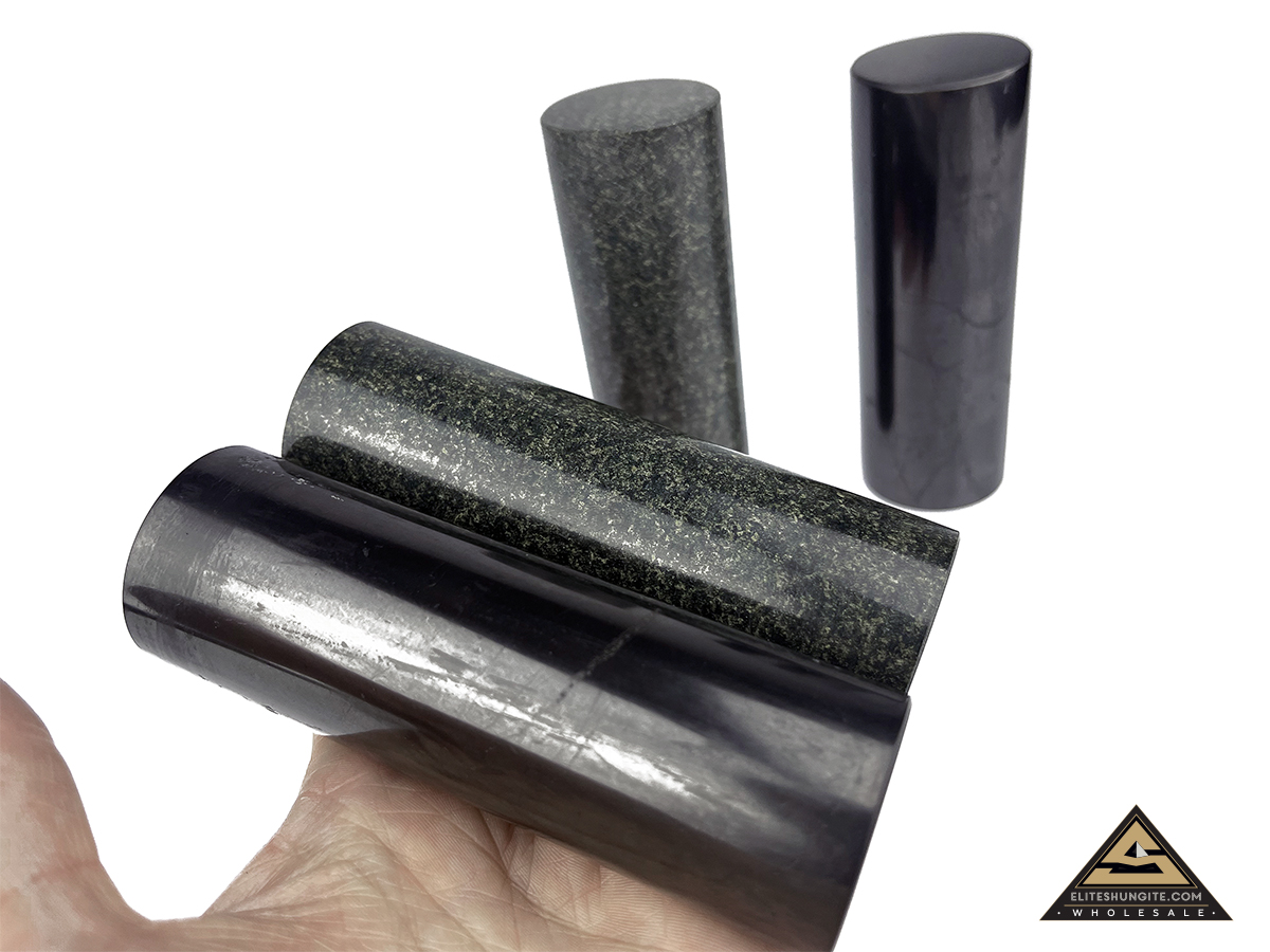 Pharaohs cylinders, pair (shungite + green quartzite) BIG (105x35 mm) by eliteshungite.com