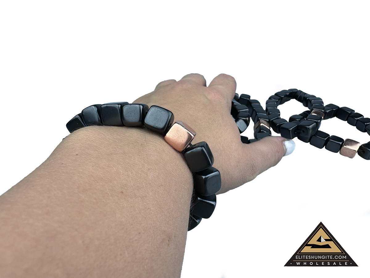 Bracelet cube bead 10 mm with 1 Copper coated bead by eliteshungite.com