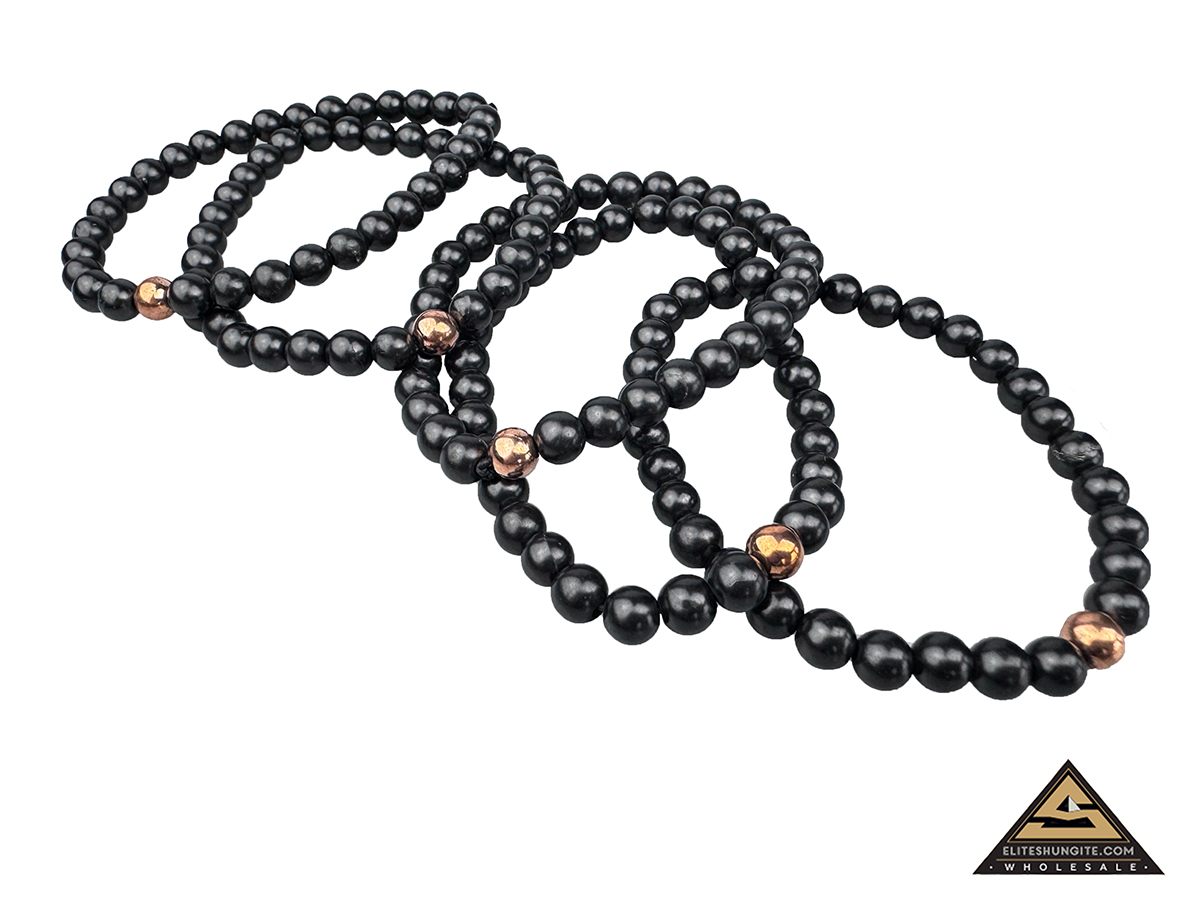 Bracelet cube bead 6 mm on rubber band with 1 Copper bead by eliteshungite.com