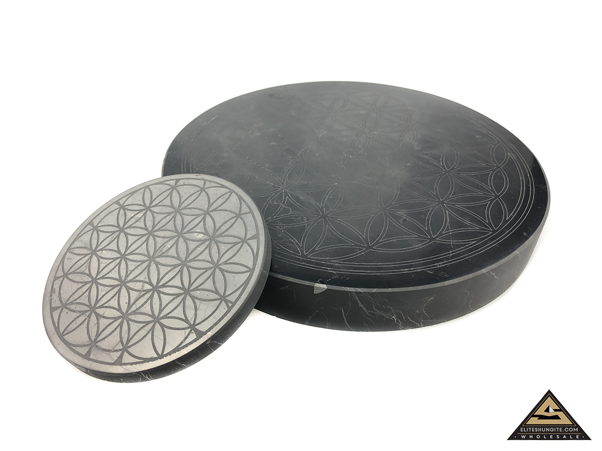 Tile round diam. 21 cm Flower Of Life by eliteshungite.com