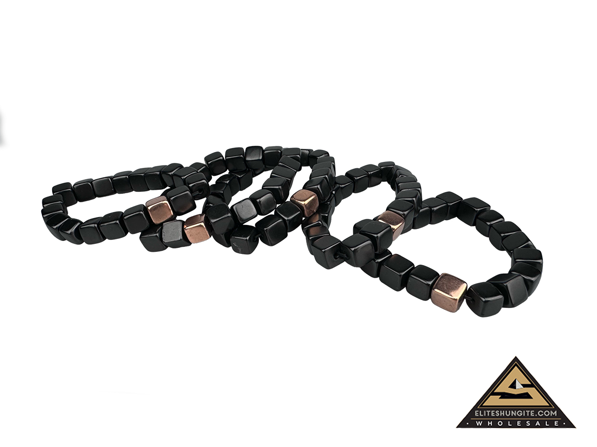 Bracelet cube bead 10 mm with 1 Copper coated bead by eliteshungite.com