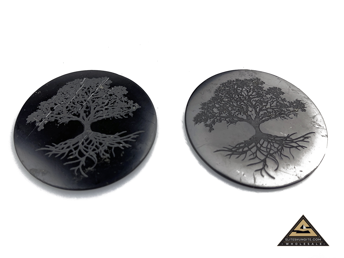 Protective slice round, diam. 5 cm Tree Of Life by eliteshungite.com