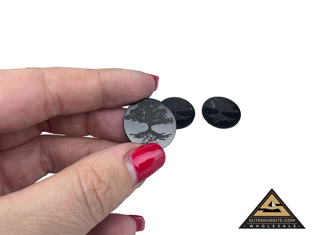 Protective slice for notebook round diam. 2 cm, carving Tree of Life by eliteshungite.com