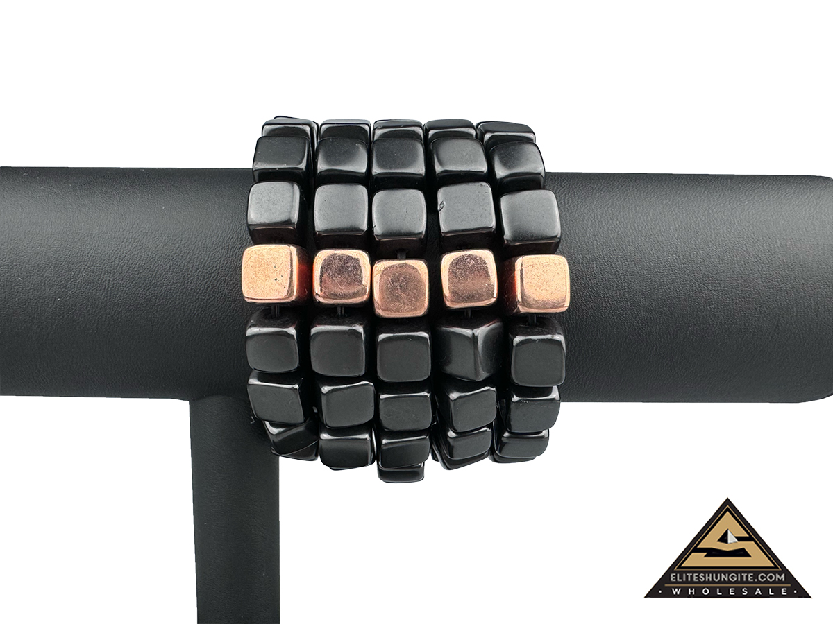 Bracelet cube bead 10 mm with 1 Copper coated bead by eliteshungite.com