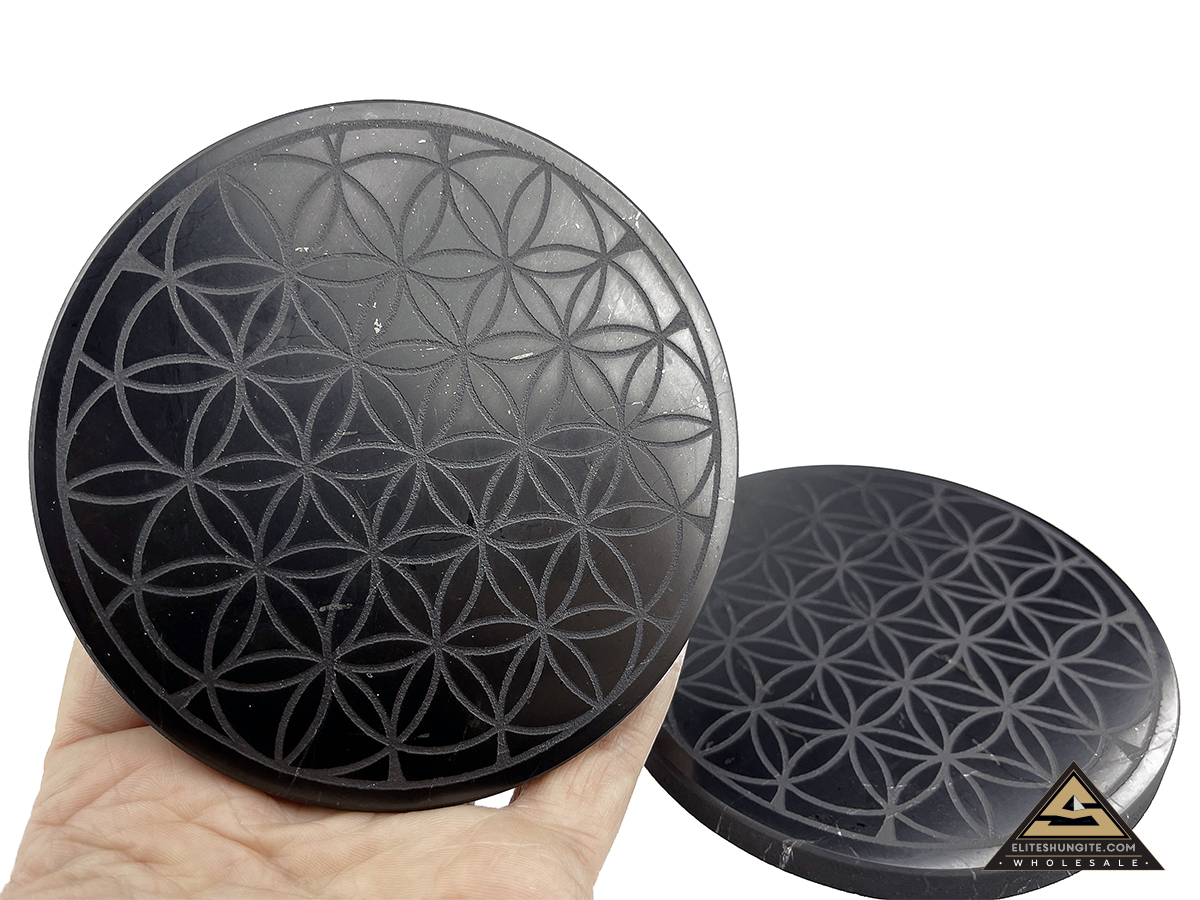 Tile round diam. 10 cm Flower Of Life by eliteshungite.com