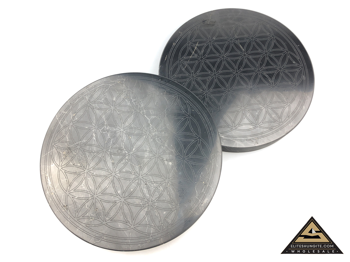 Tile round diam. 21 cm Flower Of Life by eliteshungite.com