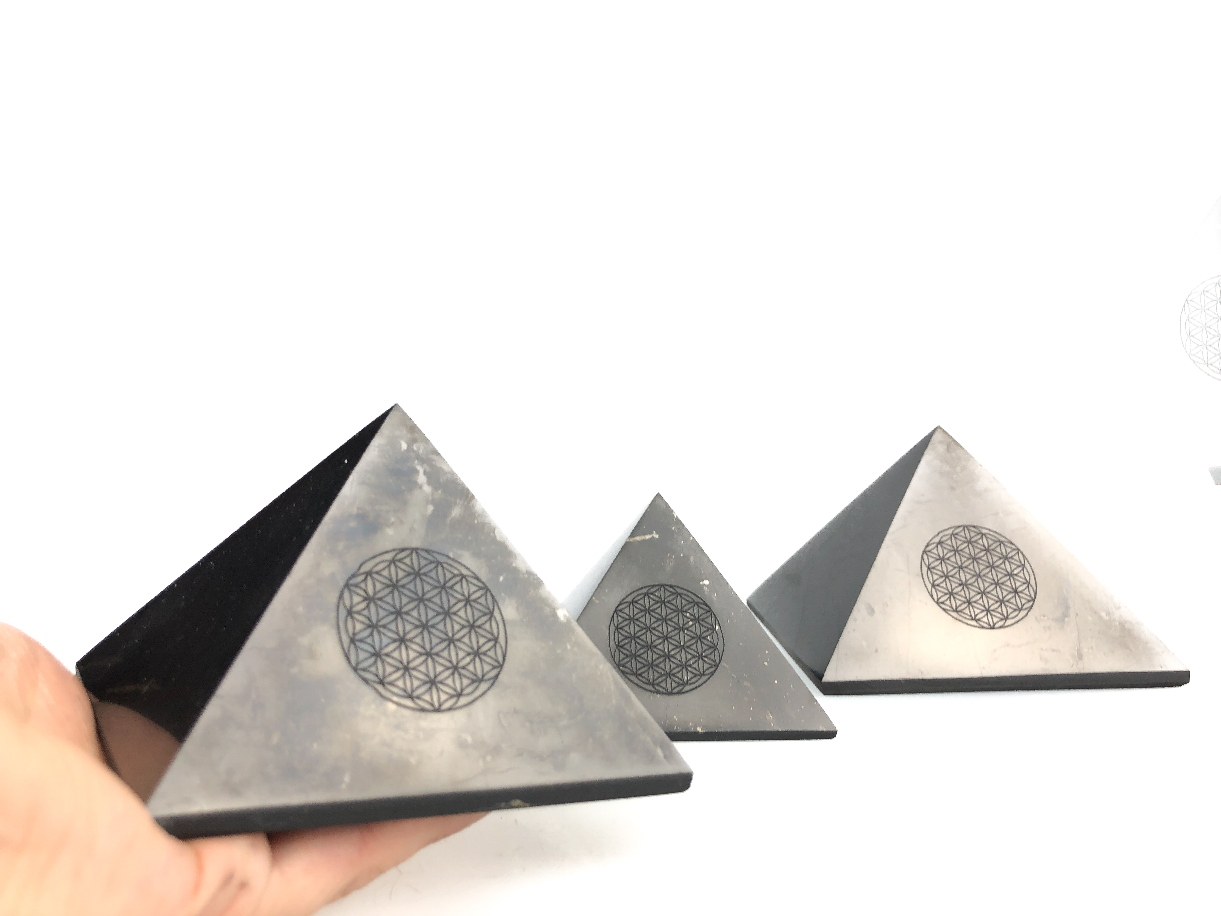 Pyramid 12 cm Carving Flower Of Life by eliteshungite.com
