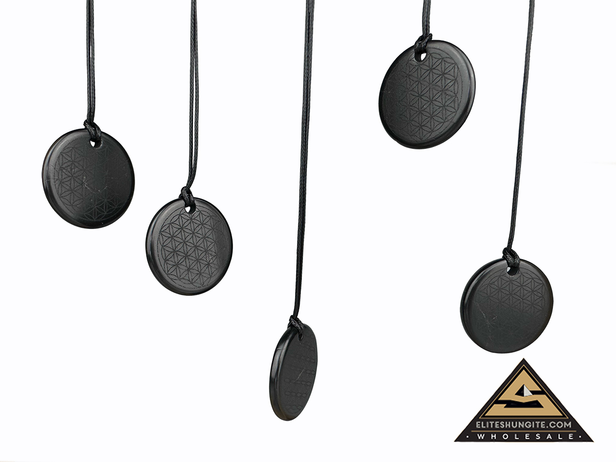 Pendant carvig Flower of Life 3,5 cm tumbled by eliteshungite.com