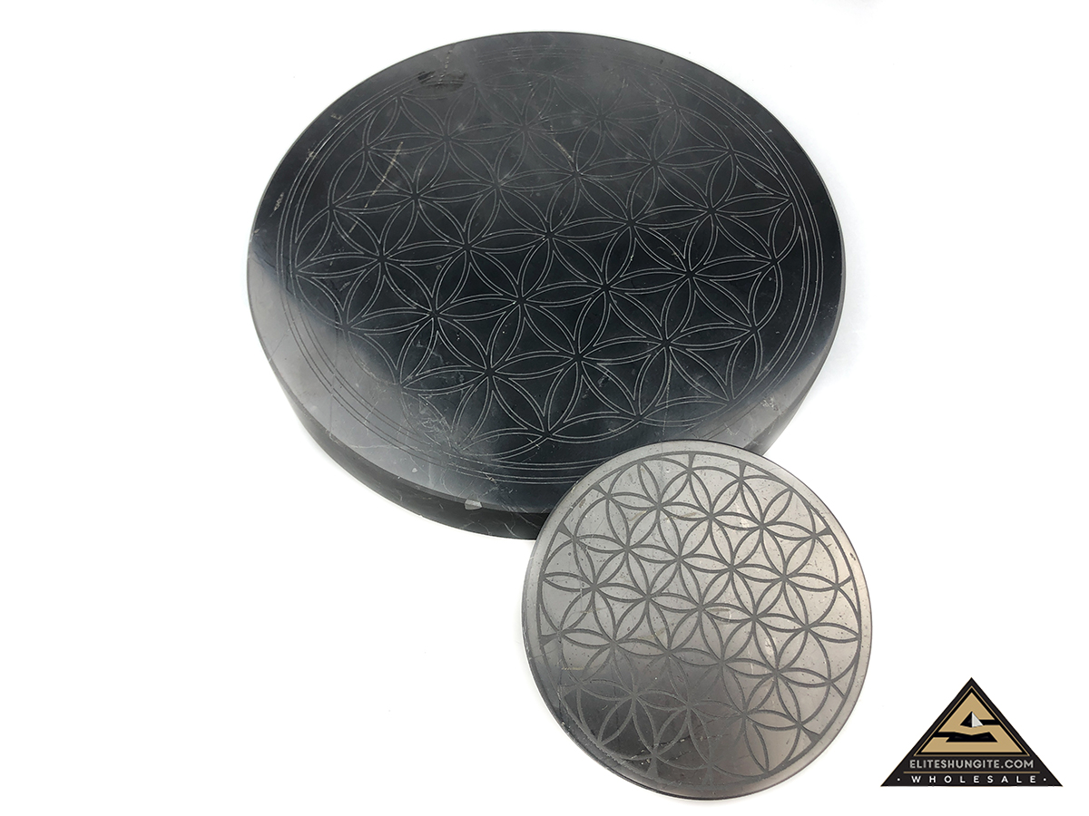 Tile round diam. 21 cm Flower Of Life by eliteshungite.com