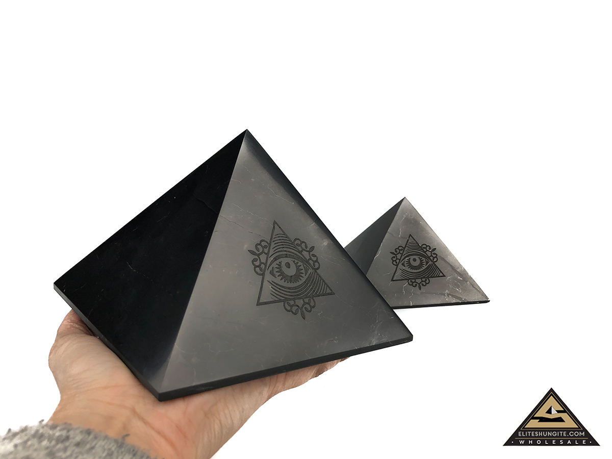 Pyramid 15 cm Carving Eye Of Providence by eliteshungite.com