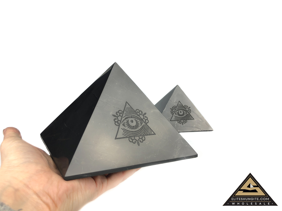 Pyramid 15 cm Carving Eye Of Providence by eliteshungite.com