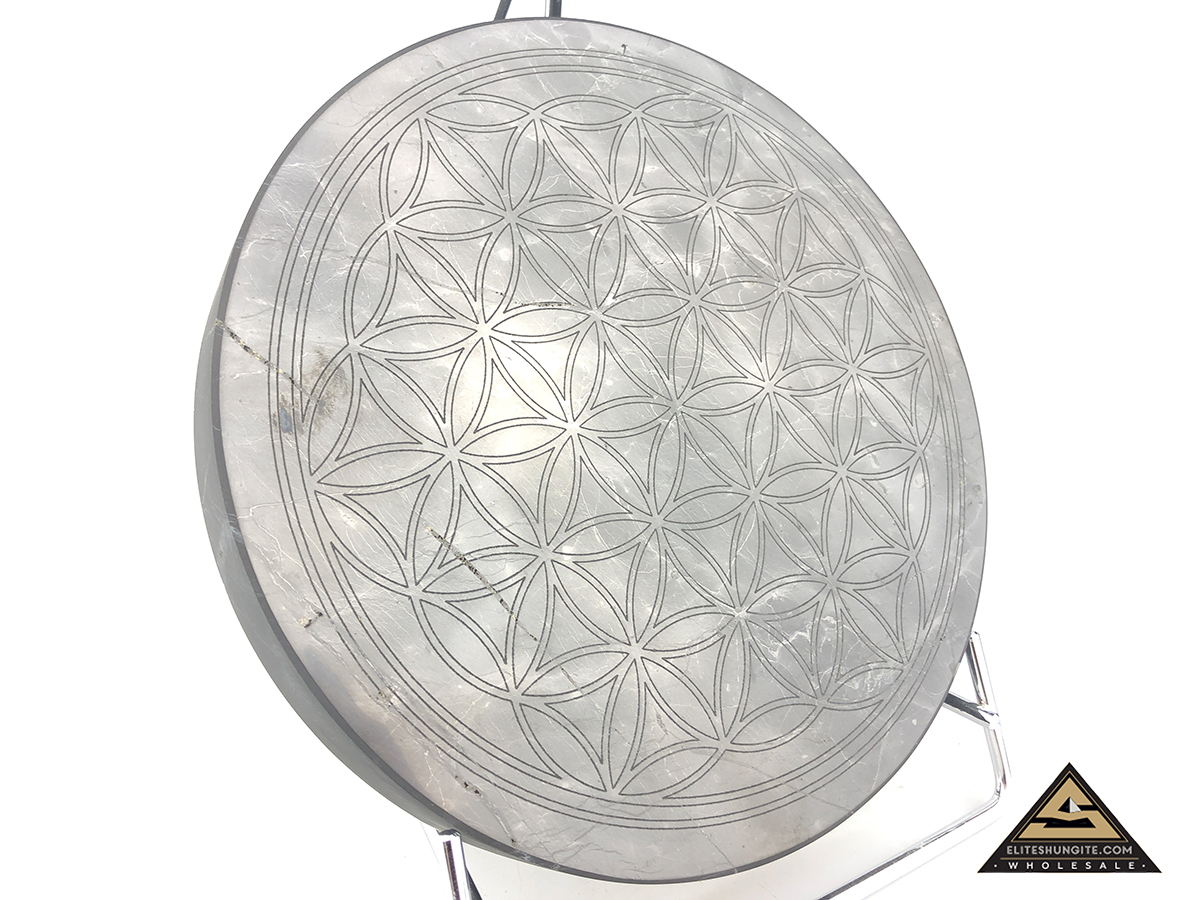 Tile round diam. 21 cm Flower Of Life by eliteshungite.com