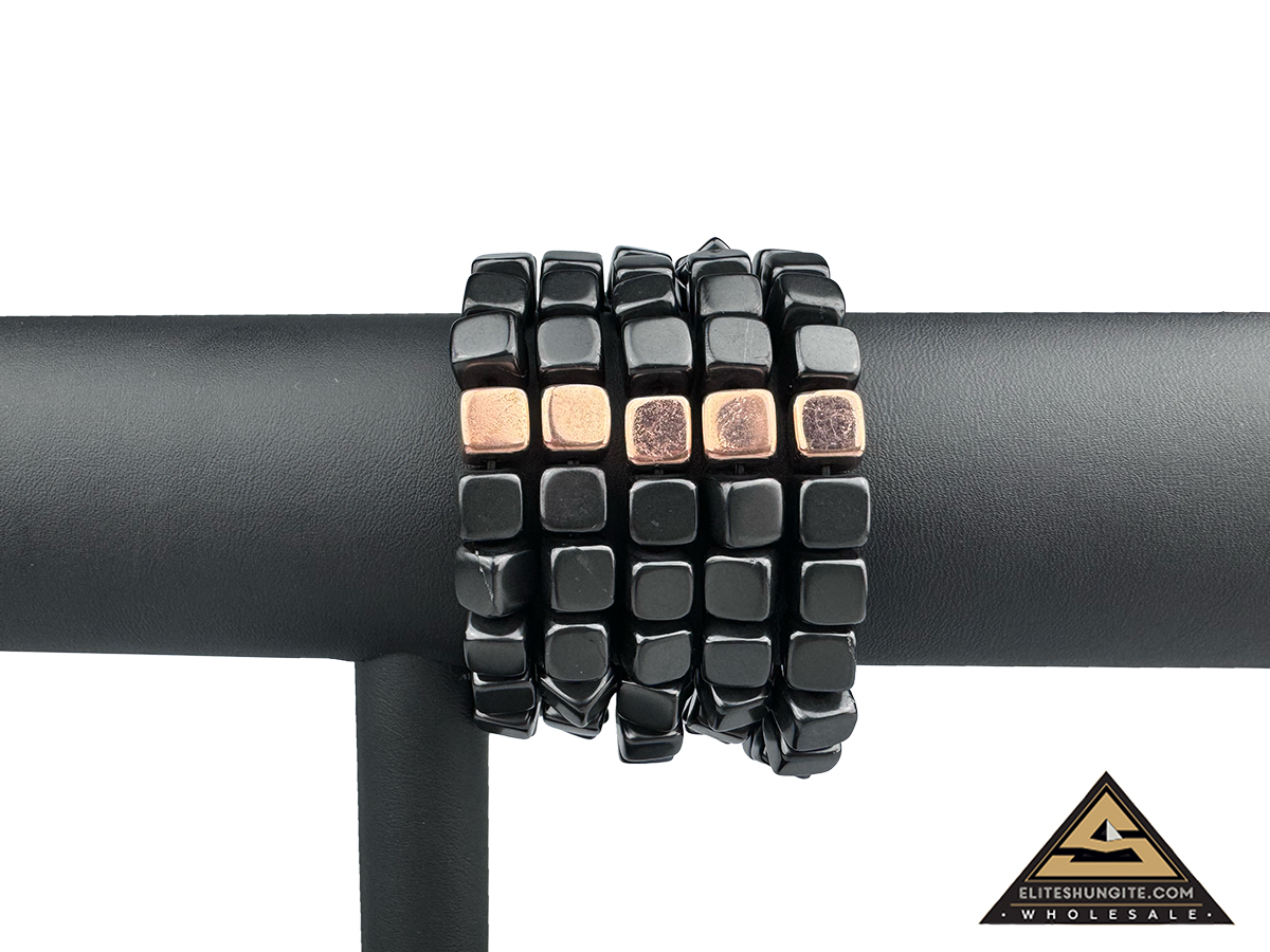 Bracelet cube bead 8 mm with 1 Copper coated bead by eliteshungite.com
