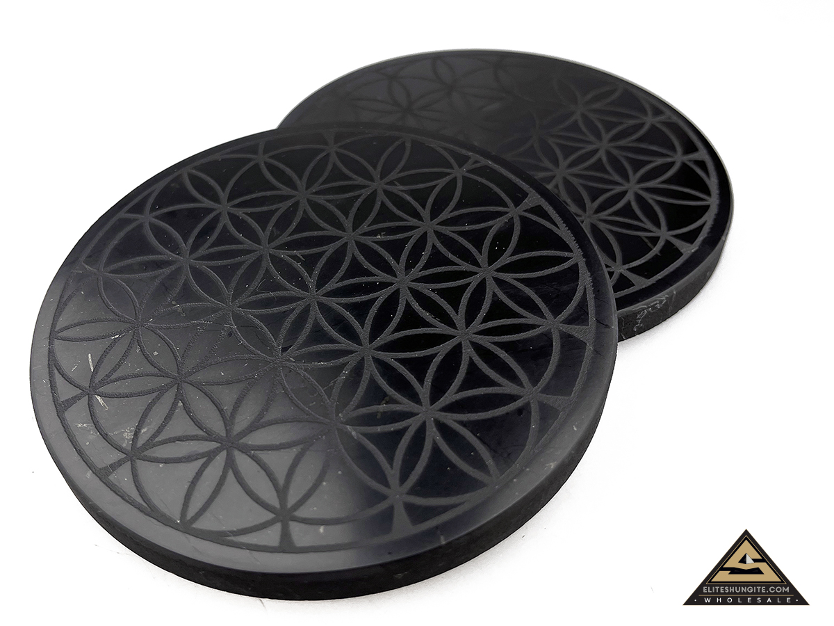 Tile round diam. 10 cm Flower Of Life by eliteshungite.com