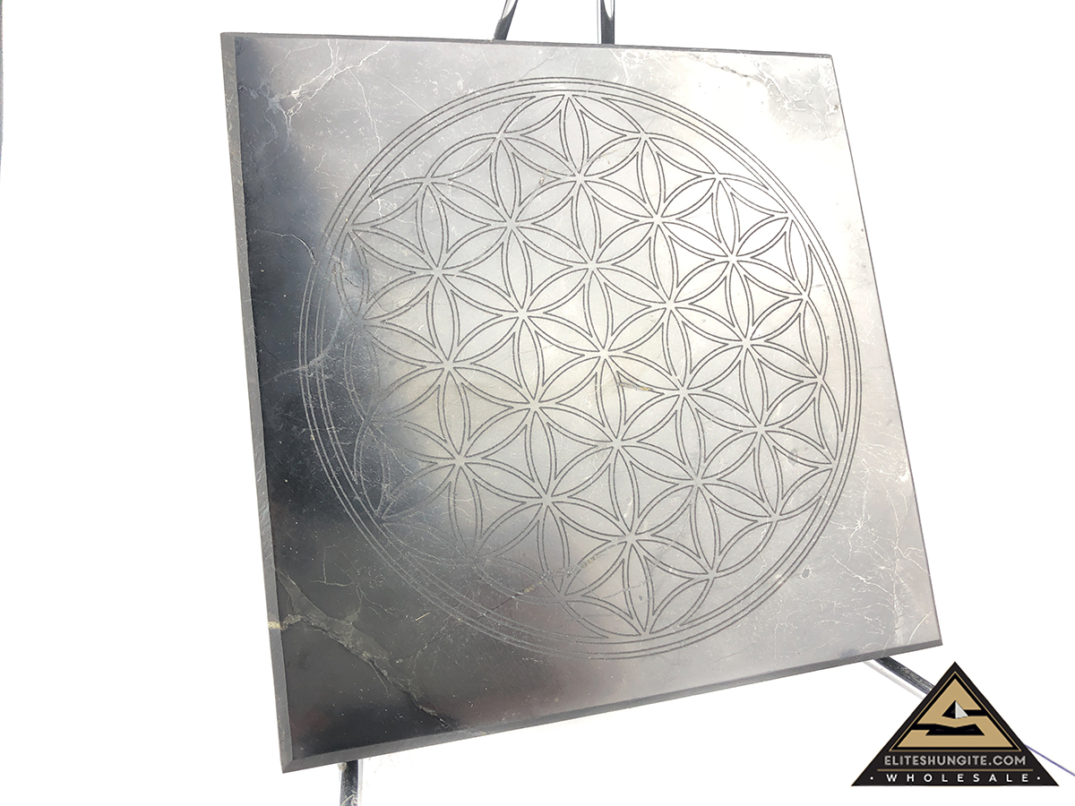 Tile 15 x 15 x 2 cm Flower Of Life by eliteshungite.com