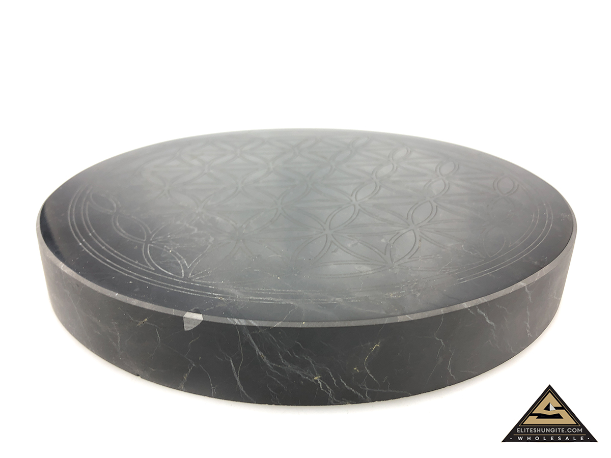 Tile round diam. 21 cm Flower Of Life by eliteshungite.com