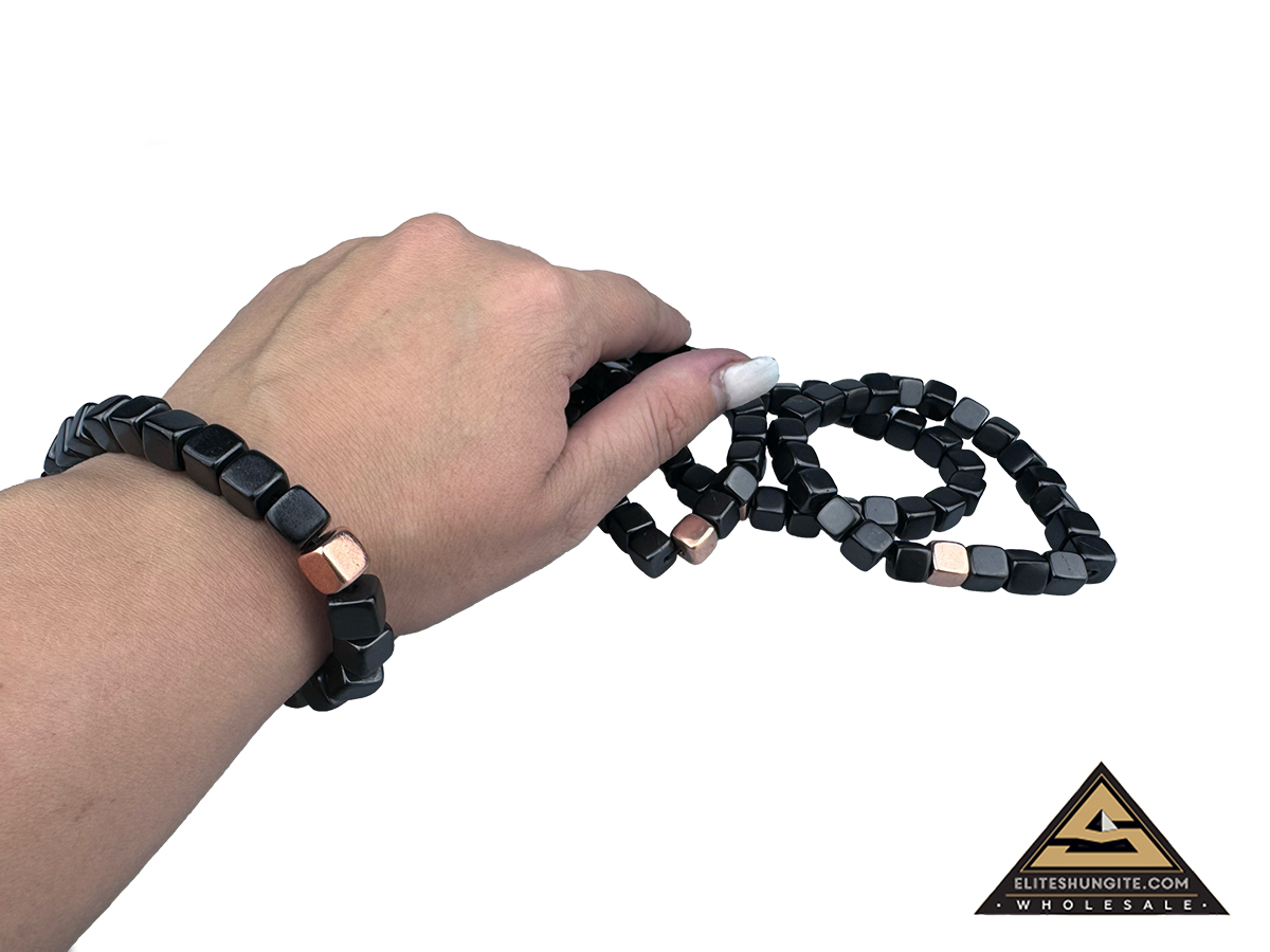 Bracelet cube bead 8 mm with 1 Copper coated bead by eliteshungite.com