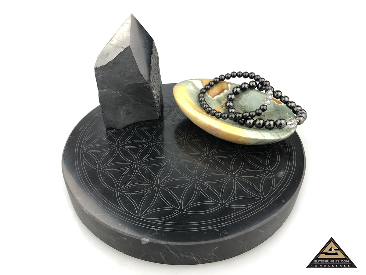 Tile round diam. 21 cm Flower Of Life by eliteshungite.com