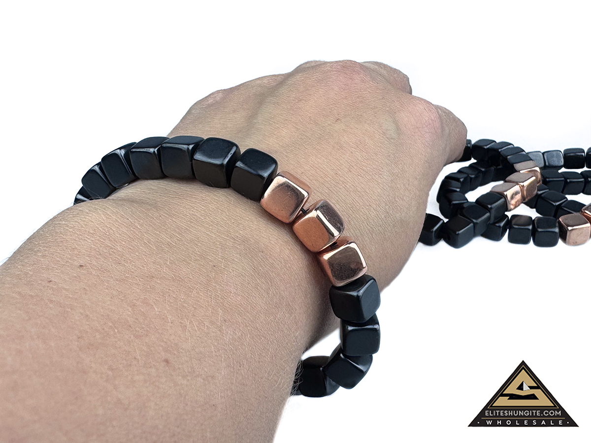 Bracelet cube bead 8 mm  with 3 Copper coated beads by eliteshungite.com