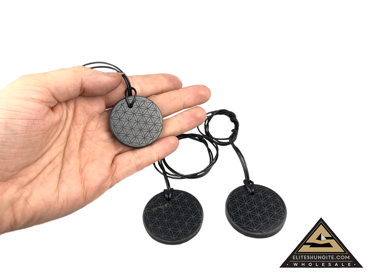 Pendant carving Flower of Life 3,5 cm  by eliteshungite.com