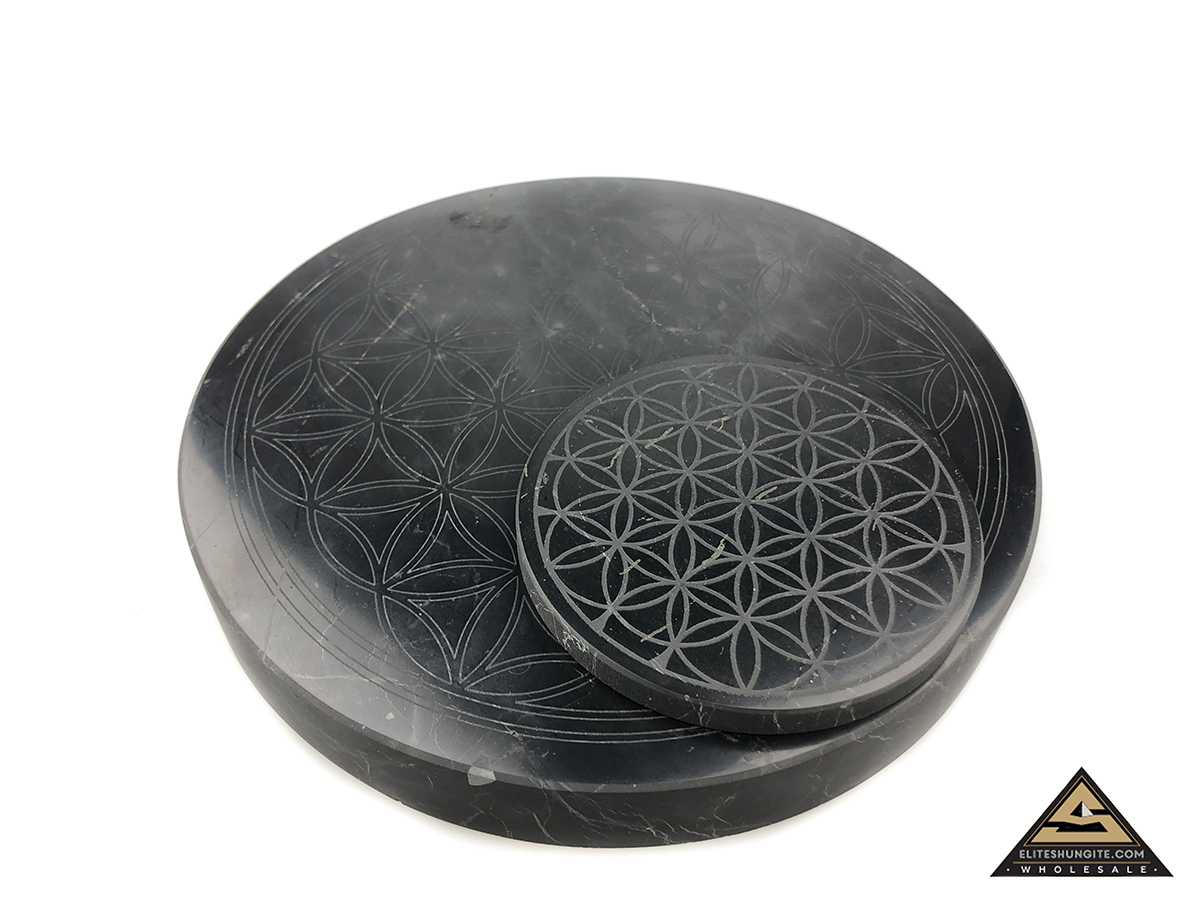 Tile round diam. 21 cm Flower Of Life by eliteshungite.com