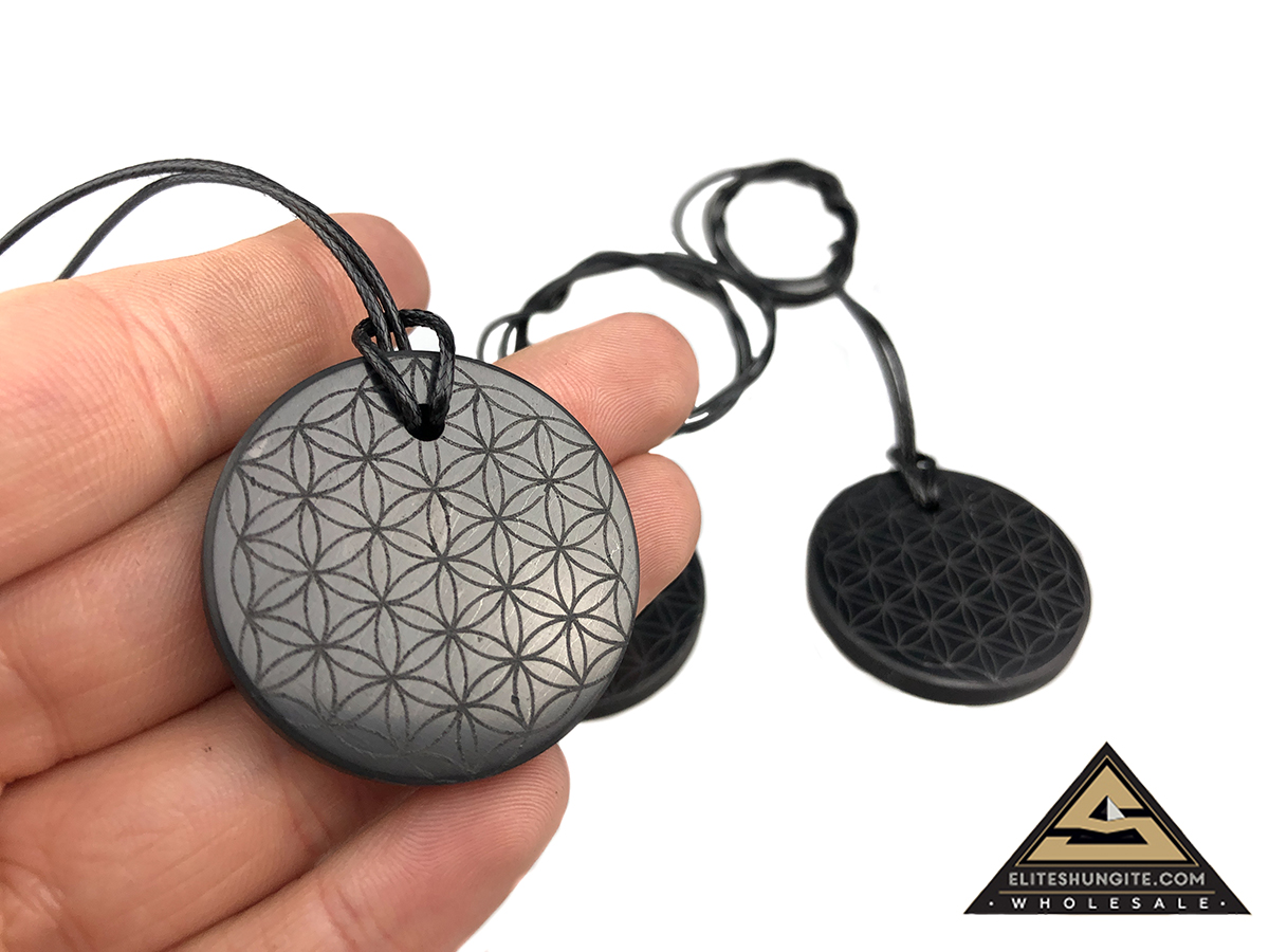 Pendant carving Flower of Life 3,5 cm  by eliteshungite.com