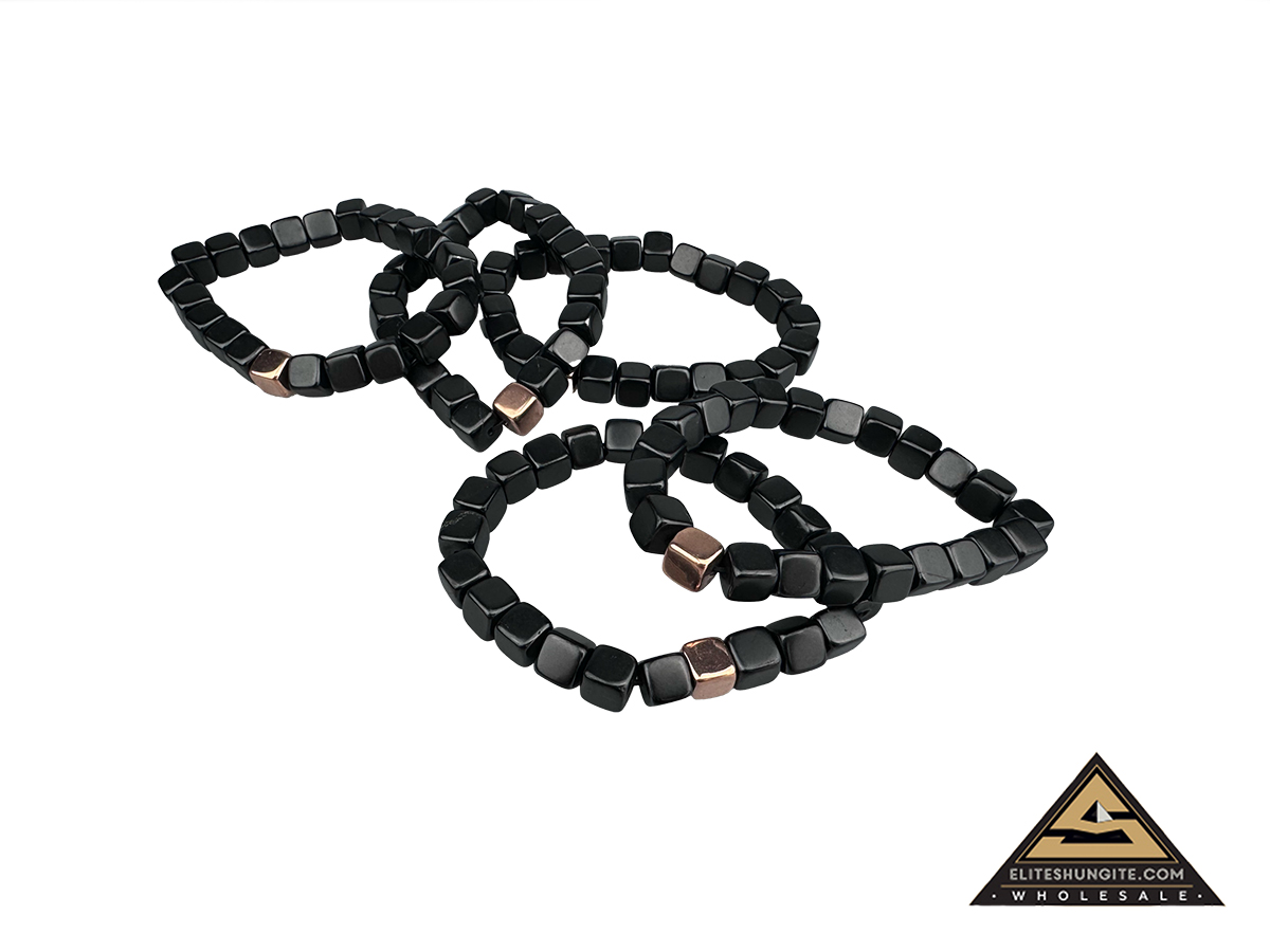 Bracelet cube bead 8 mm with 1 Copper coated bead by eliteshungite.com
