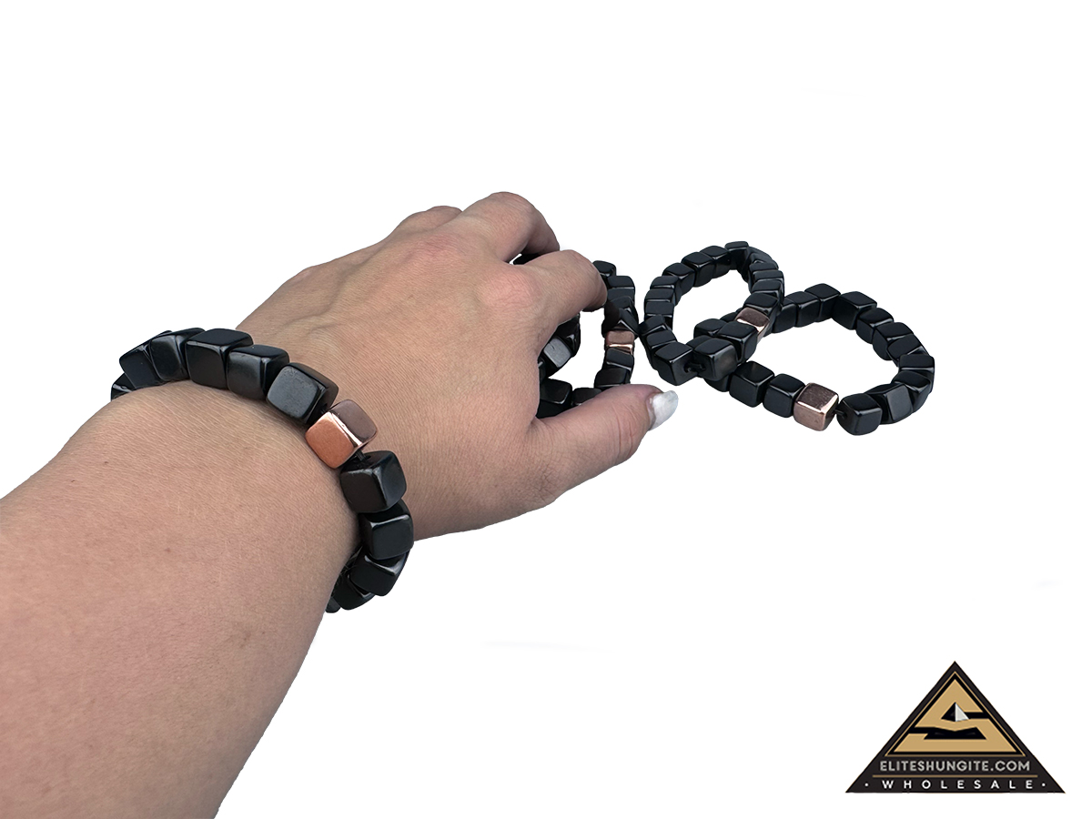 Bracelet cube bead 10 mm with 1 Copper coated bead by eliteshungite.com