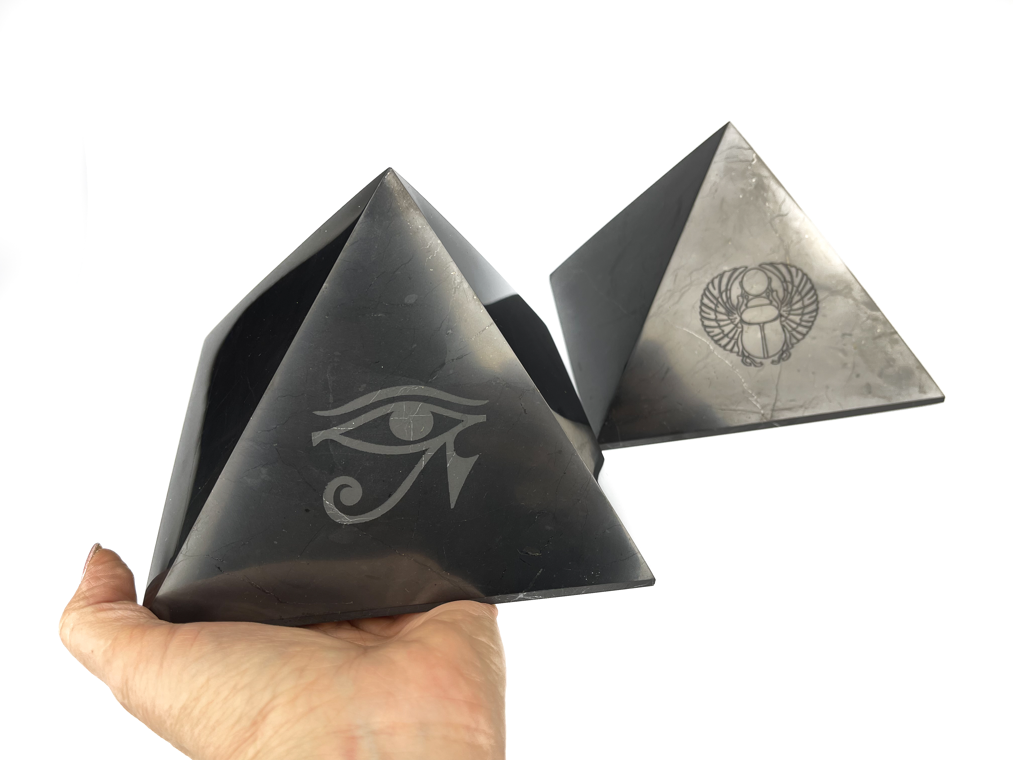 Pyramid 10 cm Carving Scarab - Horus Eye by eliteshungite.com
