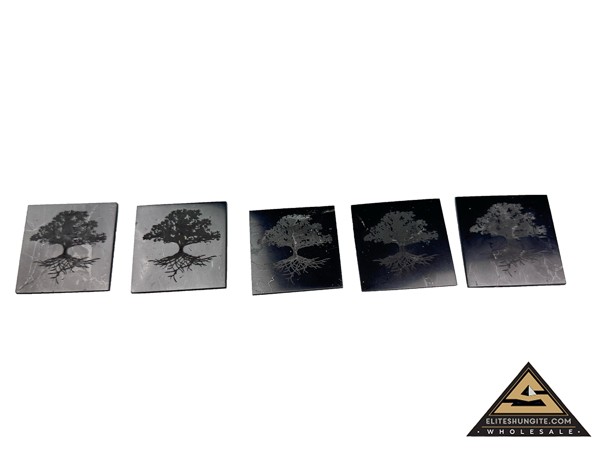 Protective slice square, 5 x 5 cm, Tree of Life by eliteshungite.com