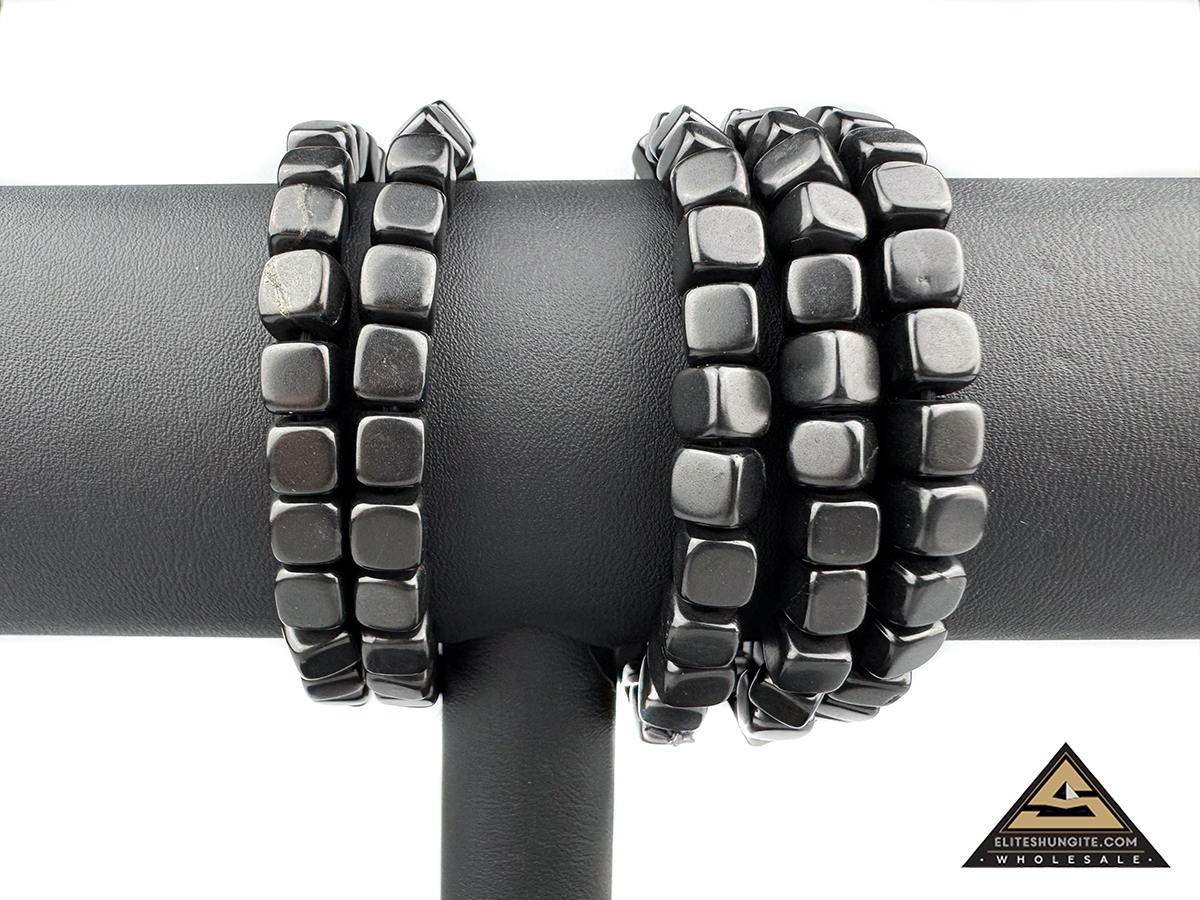 Bracelet cube bead 6 mm on rubber band by eliteshungite.com