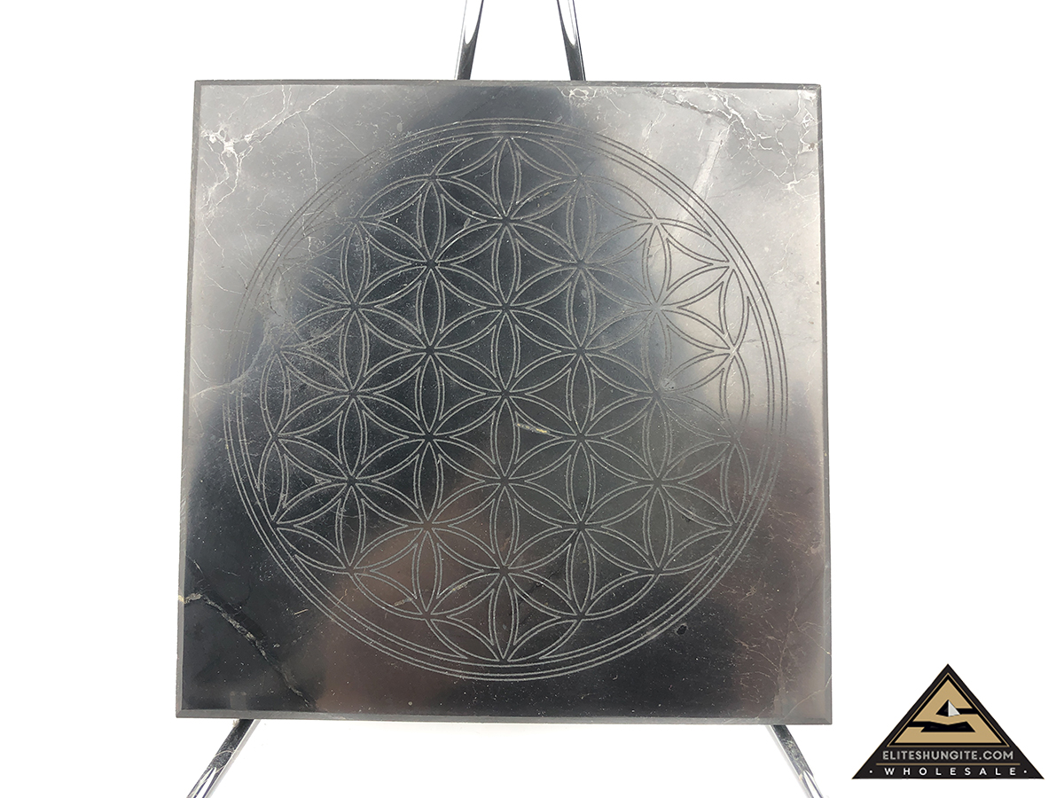 Tile 15 x 15 x 2 cm Flower Of Life by eliteshungite.com