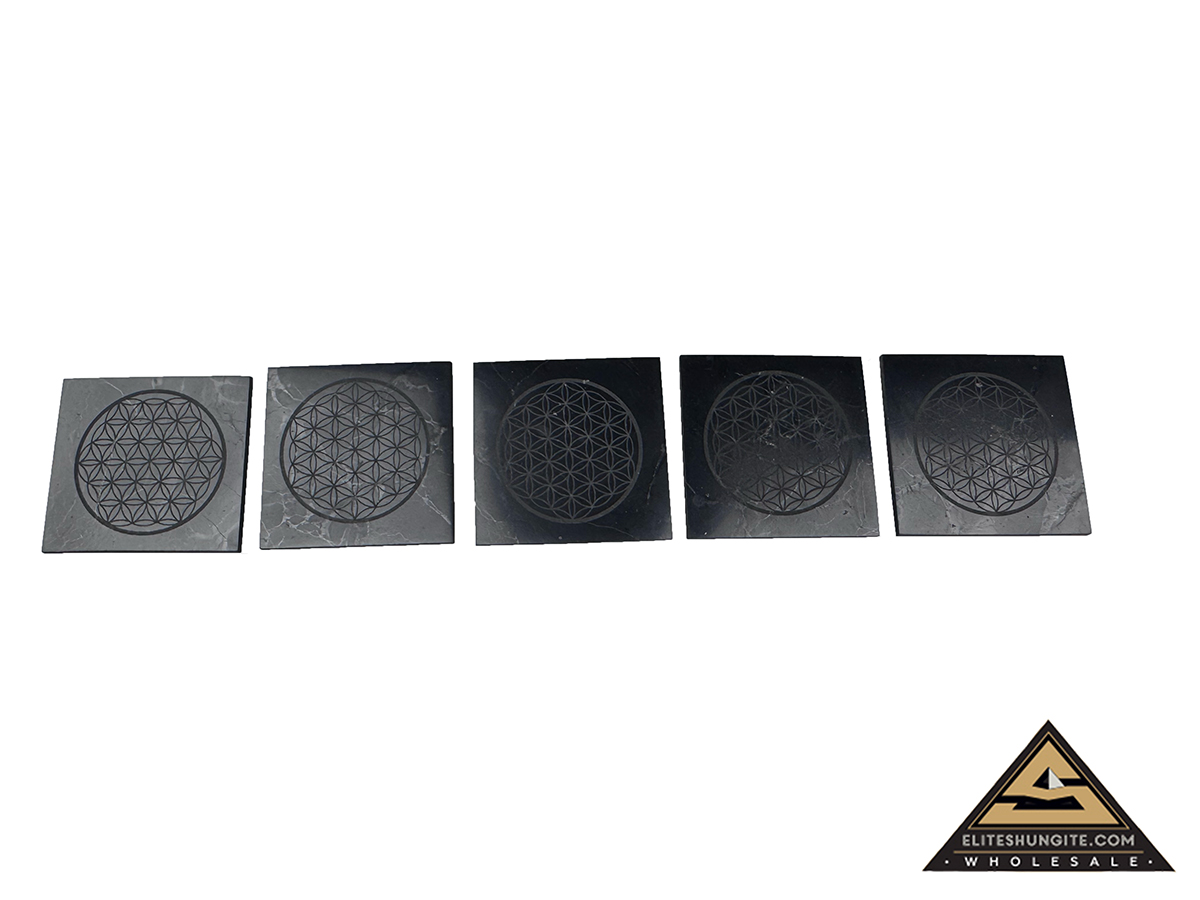 Protective slice square, 5 x 5 cm, Flower of Life by eliteshungite.com