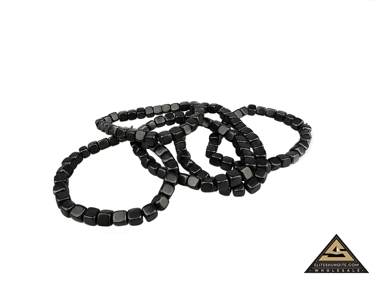Bracelet cube bead 6 mm on rubber band by eliteshungite.com