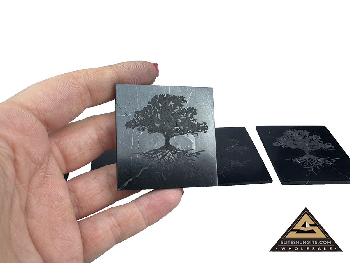 Protective slice square, 5 x 5 cm, Tree of Life by eliteshungite.com