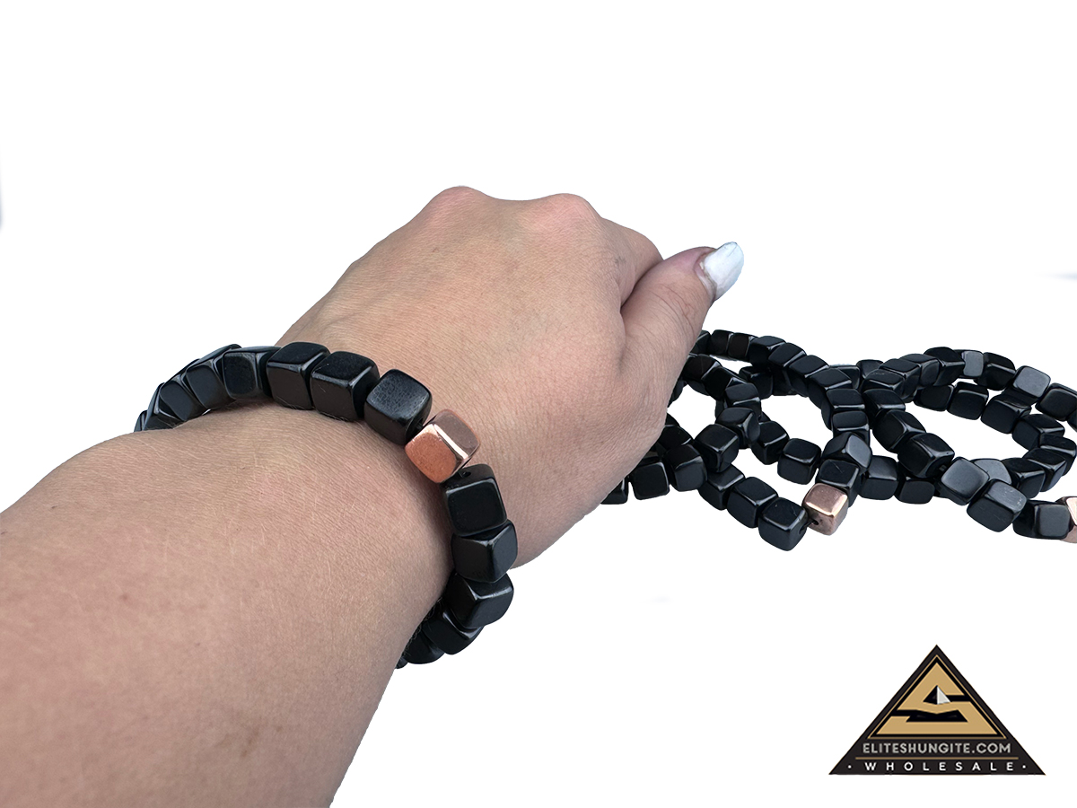 Bracelet cube bead 8 mm with 1 Copper coated bead by eliteshungite.com