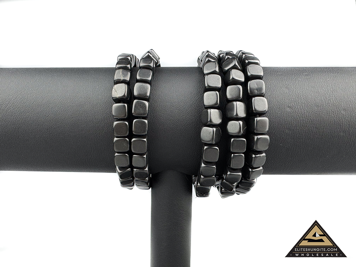 Bracelet cube bead 6 mm on rubber band by eliteshungite.com