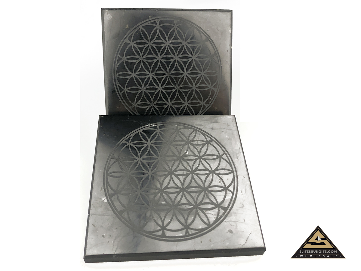 Tile 10 x 10 x 1 cm Flower Of Life by eliteshungite.com