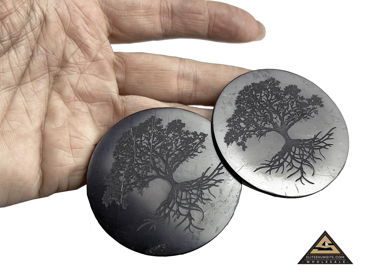 Protective slice round, diam. 5 cm Tree Of Life by eliteshungite.com
