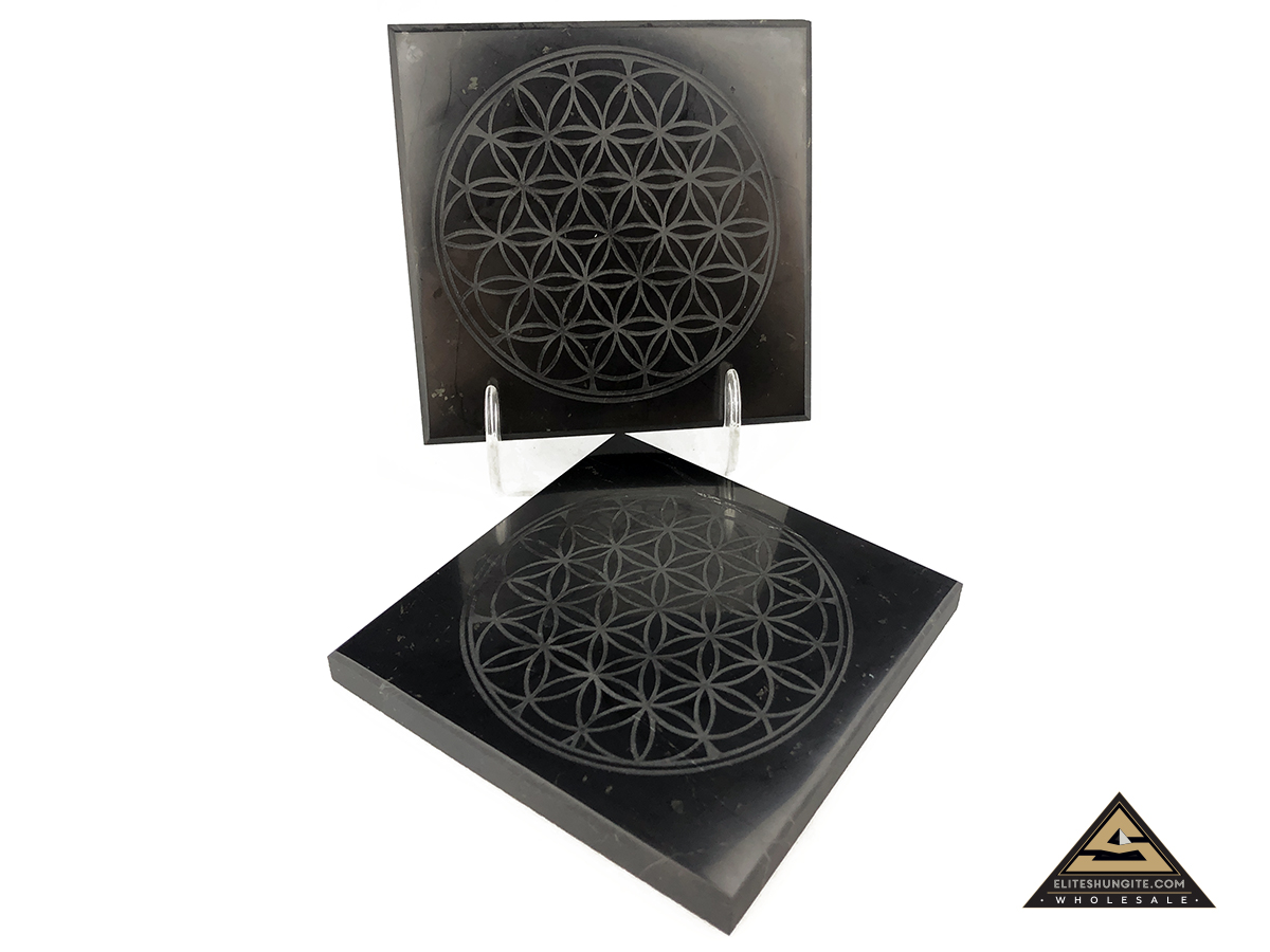 Tile 10 x 10 x 1 cm Flower Of Life by eliteshungite.com