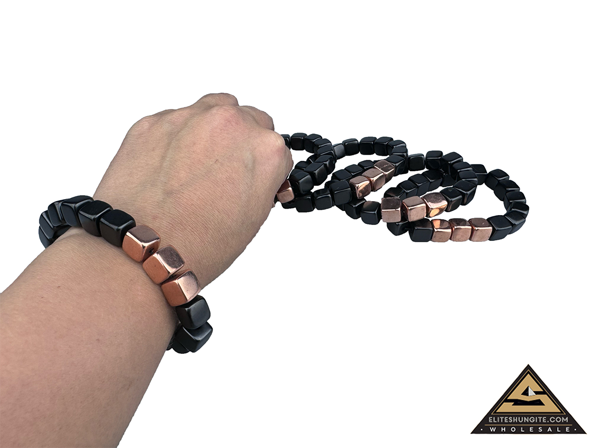Bracelet cube bead 10 mm with 3 Copper coated beads by eliteshungite.com