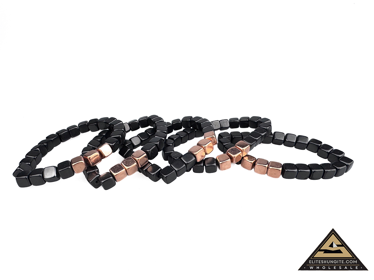 Bracelet cube bead 8 mm  with 3 Copper coated beads by eliteshungite.com