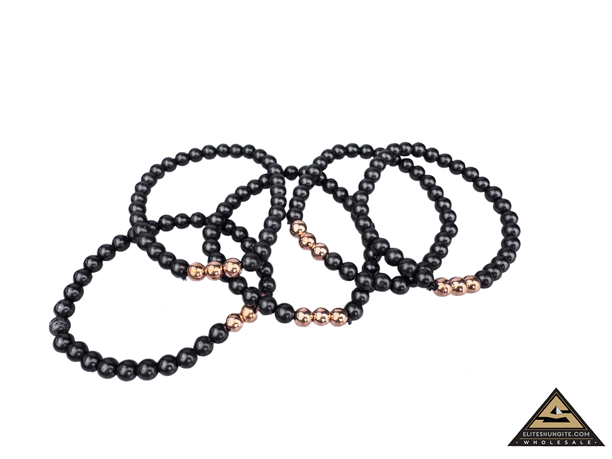 Bracelet round bead 6 mm on rubber band with 3 Copper bead by eliteshungite.com