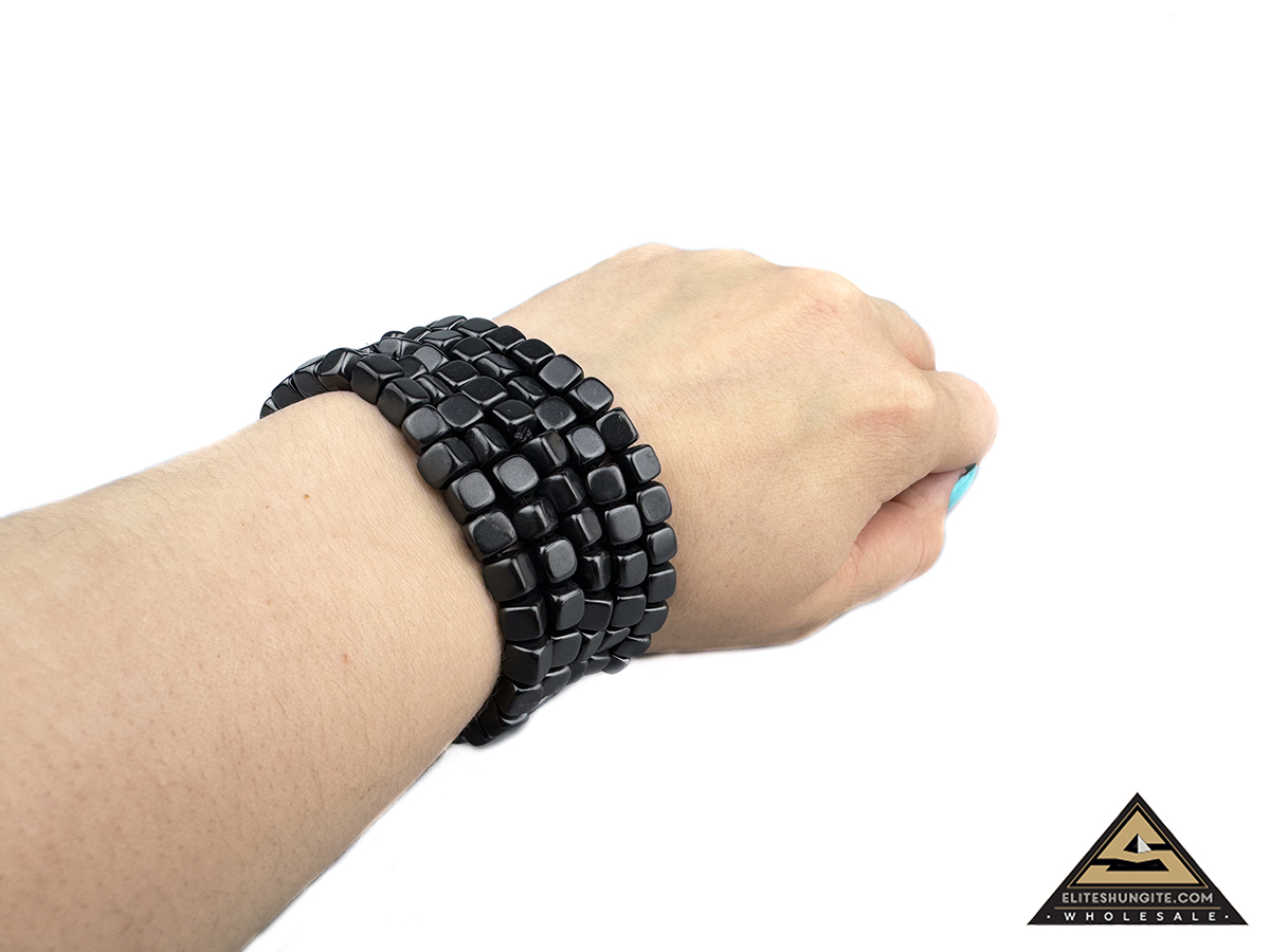 Bracelet cube bead 6 mm on rubber band by eliteshungite.com