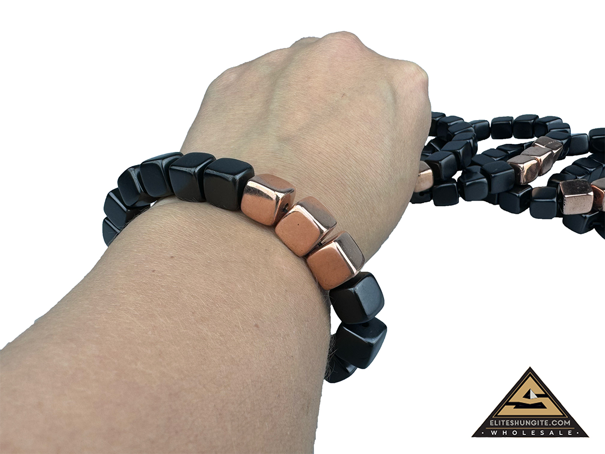 Bracelet cube bead 10 mm with 3 Copper coated beads by eliteshungite.com