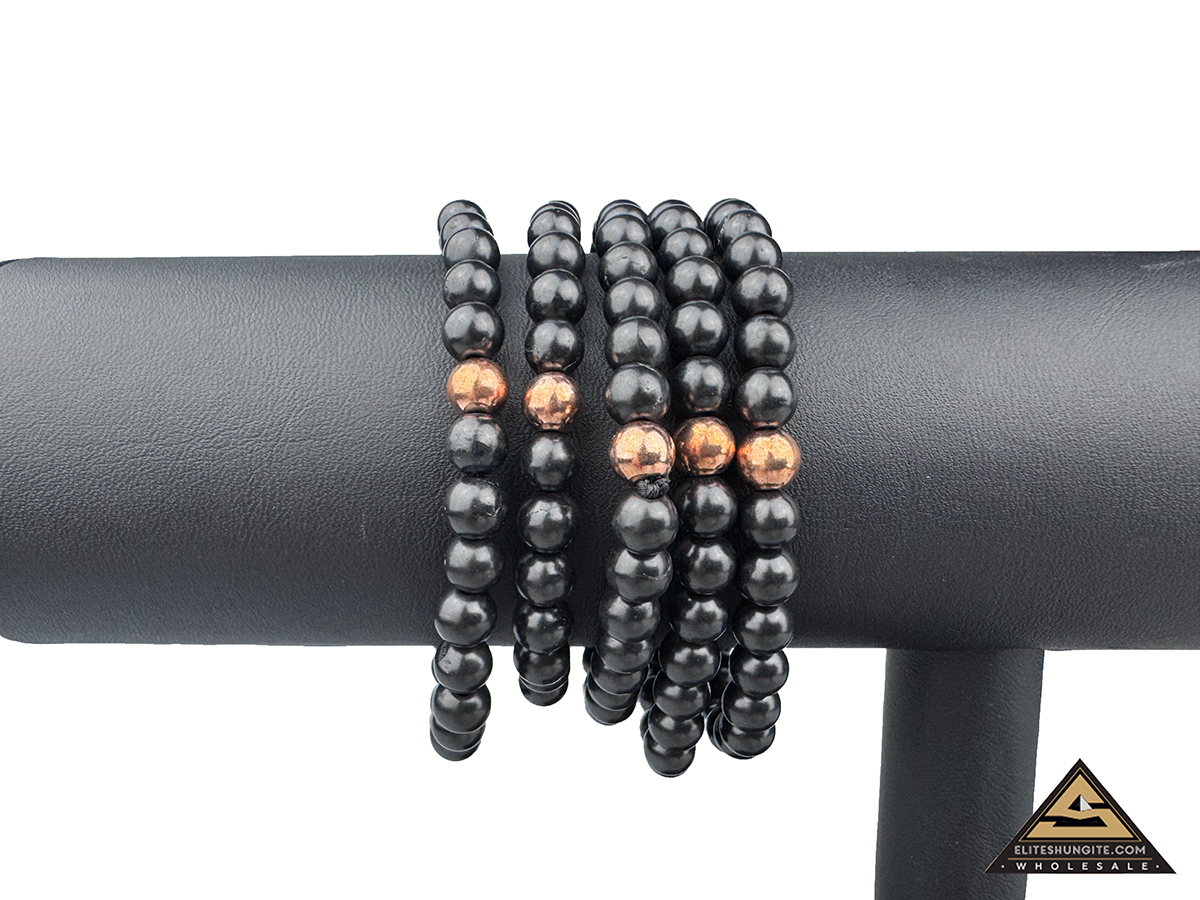 Bracelet cube bead 6 mm on rubber band with 1 Copper bead by eliteshungite.com